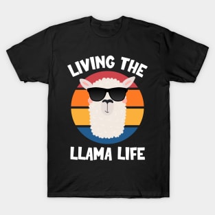 Living The Llama Life | Funny Kawaii Llama with Sunset T-Shirt